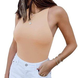 NWT ReoRia Sleeveless Nude/Peach High Neck Bodysuit - Size S